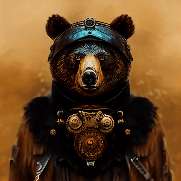 full body portrait photography of an anthro bear with expressive eyes, wearing intricate steampunk plate armor, dark fantasy, dynamic pose, Unreal Engine, Cinematic, Color Grading, portrait