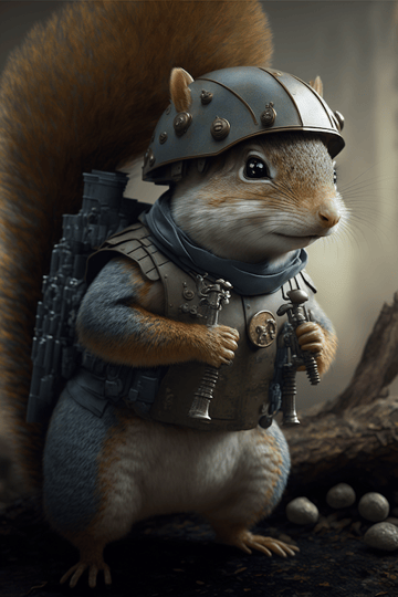 Squirrel Soldier, matte painting, mini armor, furry tail, super detailed details, 8k,