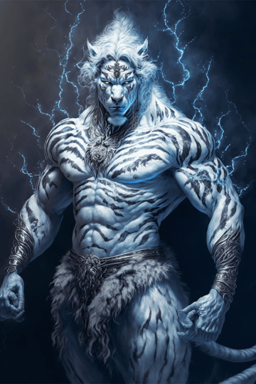 white tigerking, holy lighting, full body, the whole gorgeous body, clear muscle textures, energy beams, human body, Chinese mythology legends, ultra detailed, dramatic lighting, wallpaper, HD